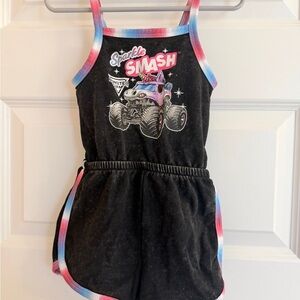 Monster Jam Kids Black Bodysuit with Pink and Blue Accents